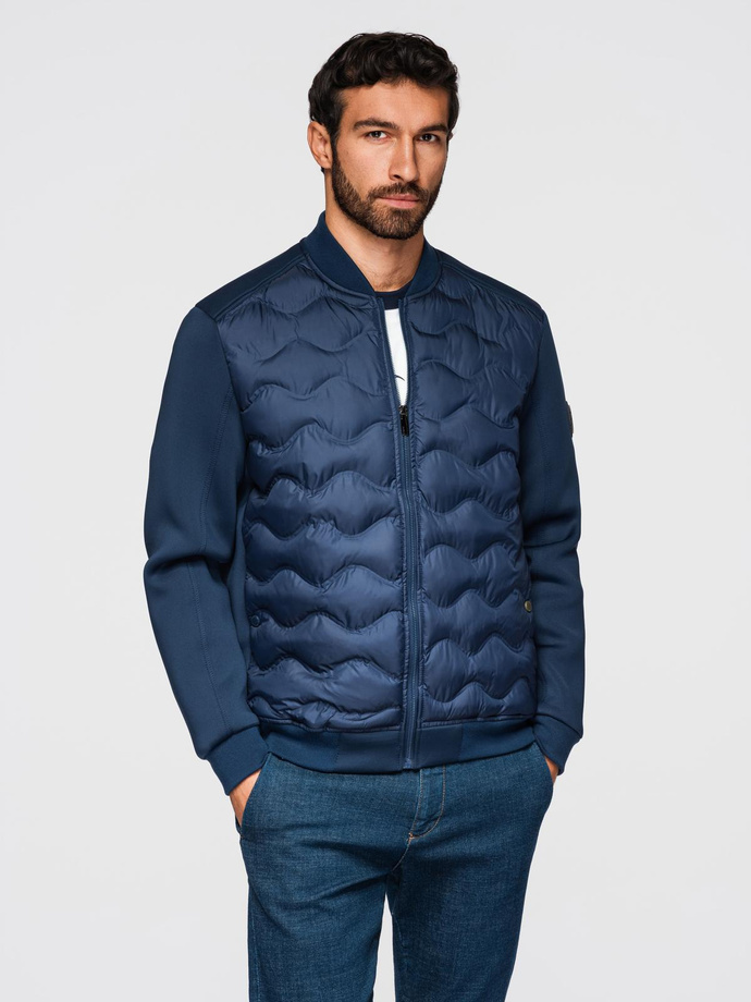 Men's quilted bomber jacket - navy blue V2 OM-JALP-0141