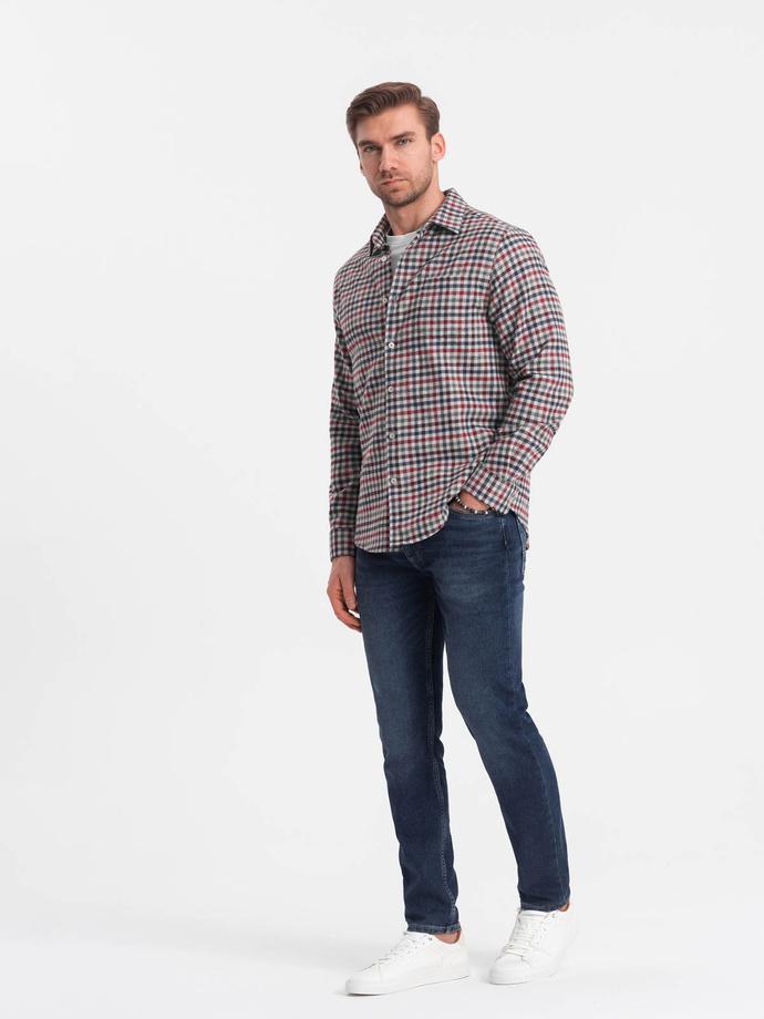 Cămașă bărbătească din flanelă cu carouri - albastru marin și roșu V3 OM-SHCS-0150