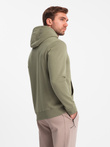 Men's kangaroo sweatshirt with hood and metal pin - olive V2 OM-SSNZ-0141