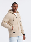 Men's unbuttoned cotton BASIC sweatshirt - beige V6 OM-SSBZ-0160