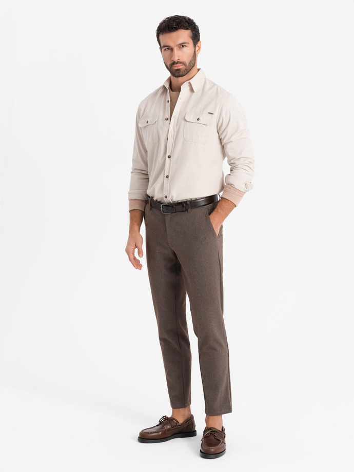 Cămașă bărbătească REGULAR FIT din bumbac cu buzunare cu nasturi - crem V1 OM-SHCS-0146