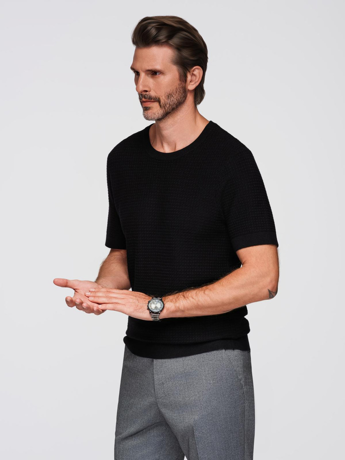 Tricou tricotat structurat pentru bărbați - negru V3 OM-TSCT-0253