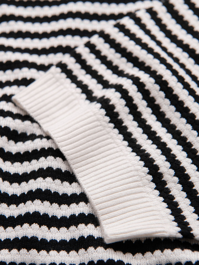 Pánské námořnické pruhované pletené tričko s prolamovanou vazbou - černobílé V1 OM-TSCT-0255