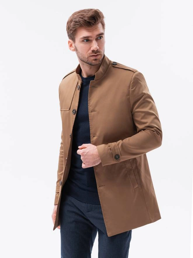 Men's mid-season coat - dark beige C269