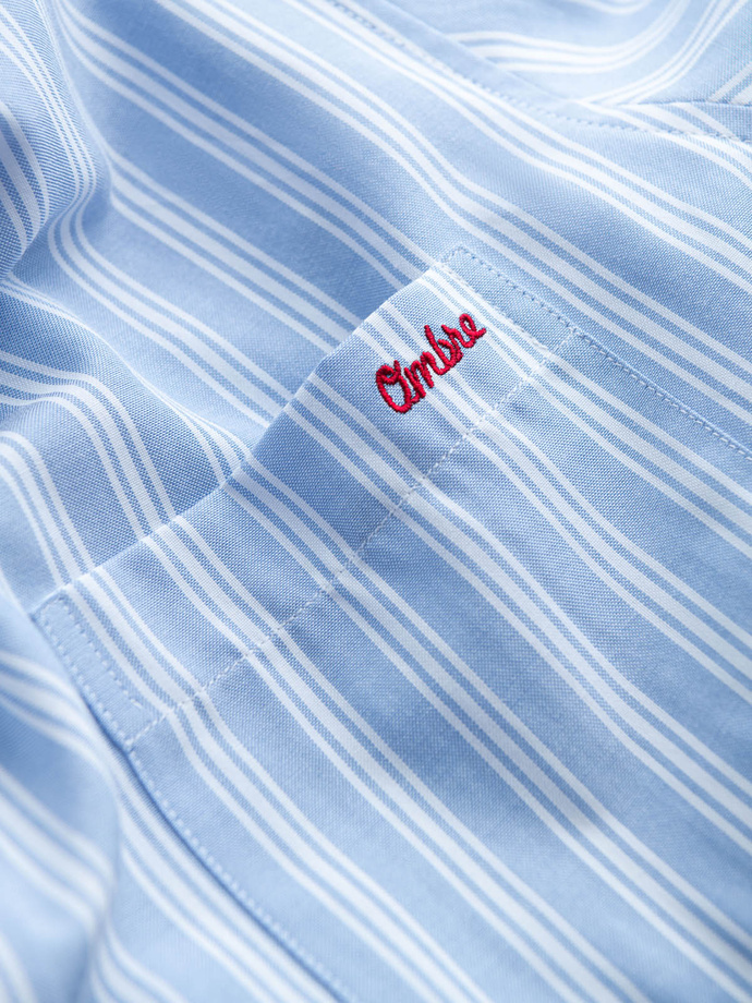Men's REGULAR FIT shirt in white stripes with pocket - blue V2 OM-SHOS-0171