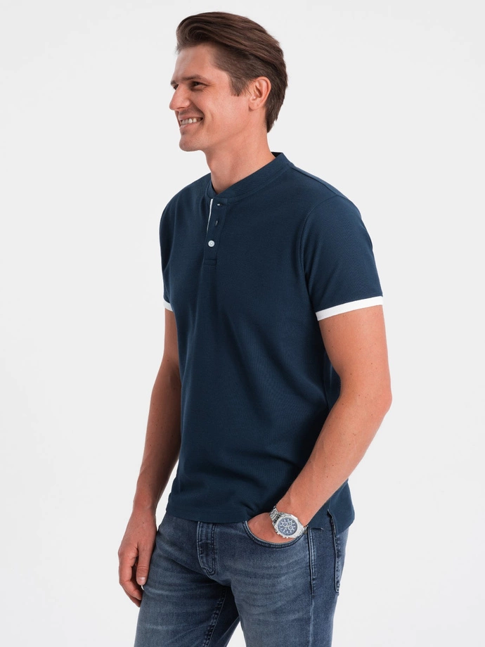 Men's collarless polo shirt - navy blue V4 OM-TSCT-0156