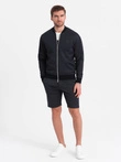 Set jachetă și pantaloni scurți bărbați din tricot jacard - albastru marin V1 Z73