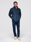 Men's quilted jacket with stand-up collar and chest zips - navy blue V2 OM-JALP-0260