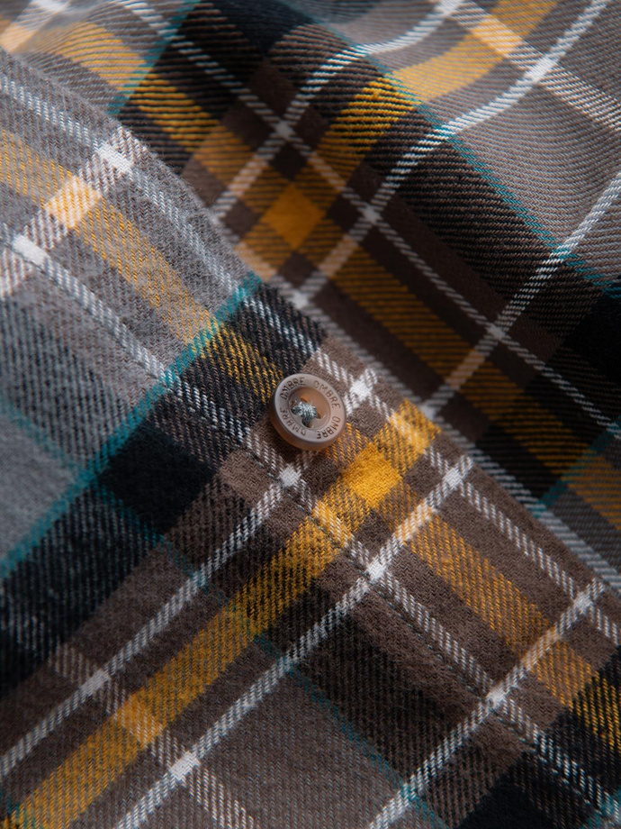 Men's checkered flannel shirt with pockets - gray-yellow V1 OM-SHCS-0149