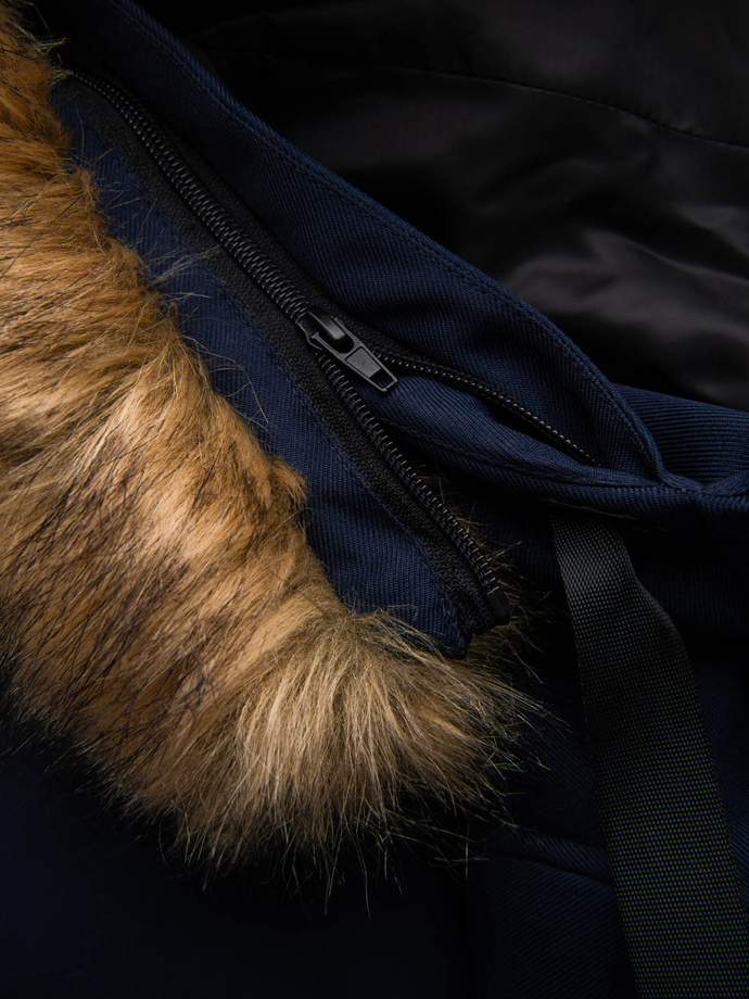 Jachetă cu glugă parka lungă și caldă pentru bărbați - albastru marin V1 OM-JALJ-0182