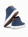 Men's high-top sneakers in cotton canvas - dark blue V1 OM-FOTH-0156