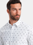 Cămașă bărbătească SLIM FIT din bumbac cu model - alb V2 OM-SHCS-0151