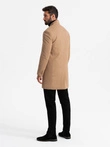 Pánský strukturovaný kabát s vysokým límcem - světle hnědý V4 OM-COWC-0117