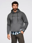 Men's kangaroo sweatshirt with embroidery and hood - graphite V2 OM-SSNZ-0241