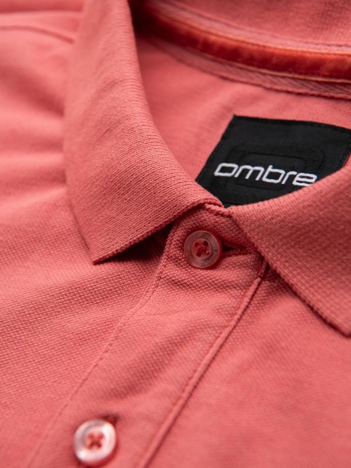Cotton pique knit polo shirt - coral V6 OM-POSS-0103
