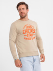 Men's unbuttoned sweatshirt with collegiate print - sand V1 OM-SSPS-0154