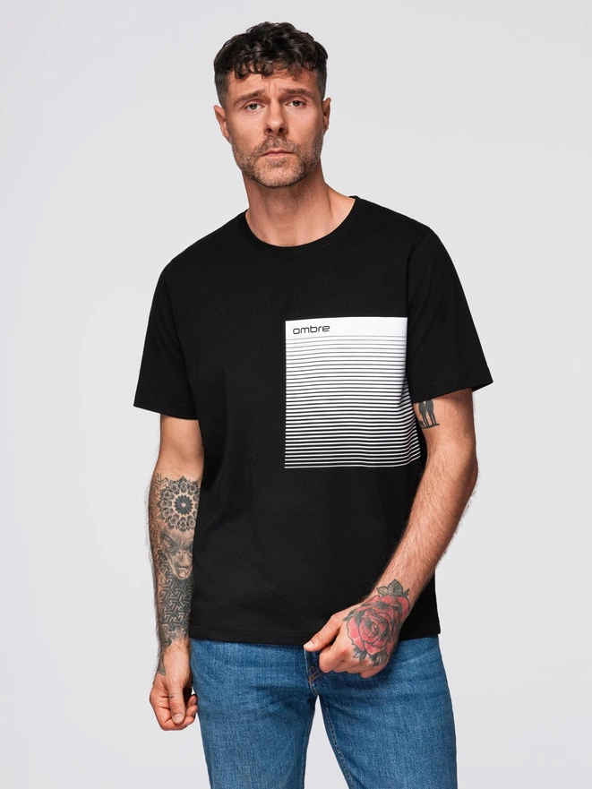 Men's SLIM FIT T-shirt with round neckline and logo - white V1 OM-TSCT-0220