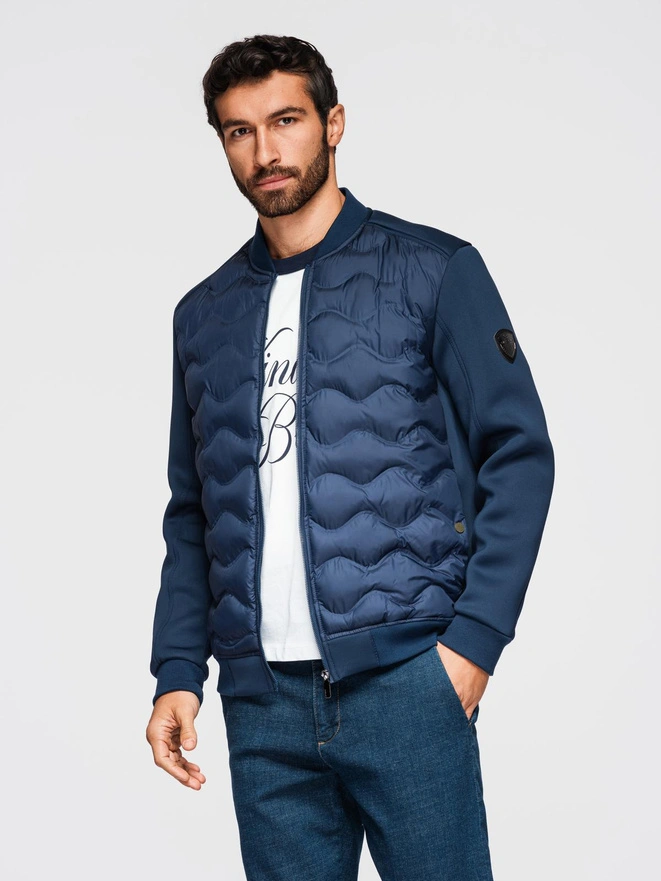 Men's quilted bomber jacket - navy blue V2 OM-JALP-0141