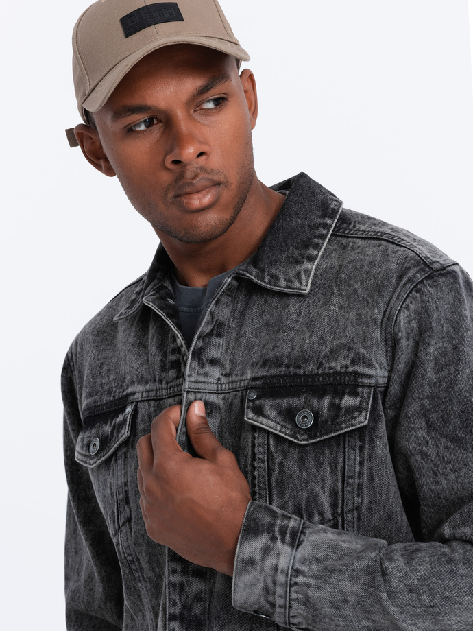 Men's denim jacket katana - dark grey V5 OM-JADJ-0123 | Ombre.com
