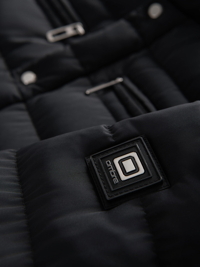 Pánska prešívaná bunda so stojačikom a zipsami na hrudi - čierna V1 OM-JALP-0260