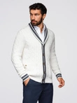 Pulover cardigan pentru bărbați cu guler șal în stil preppy - alb V1 OM-SWCD-0152