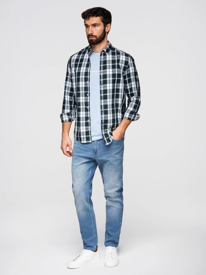 Men's CARROT FIT denim pants with rubbing - light blue V1 OM-PADP-0250