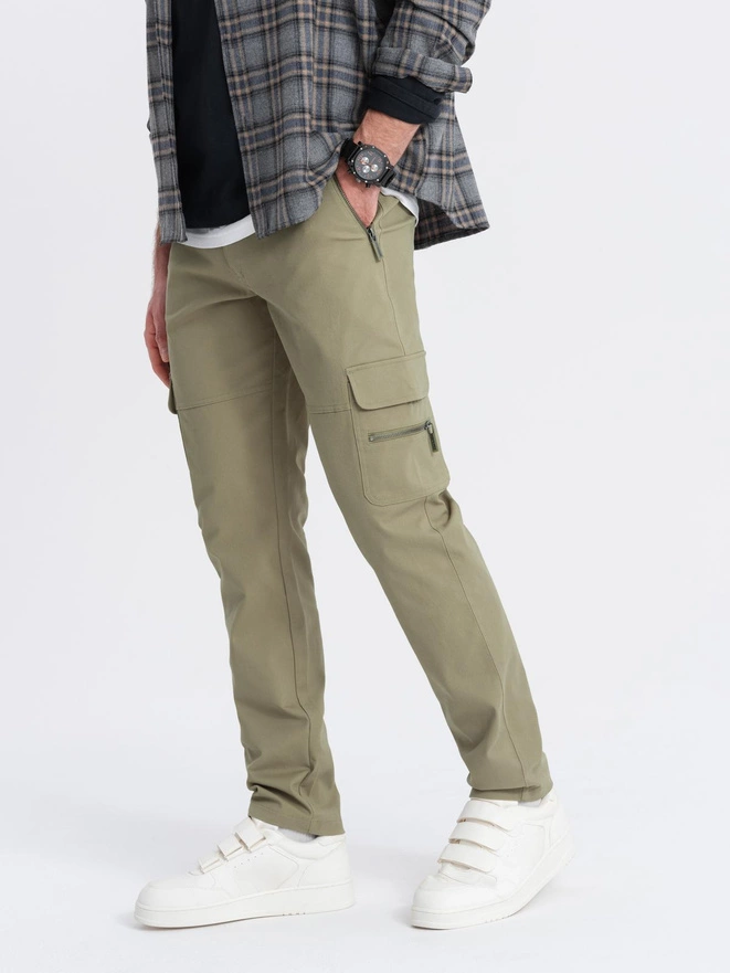 Men's STRAIGHT LEG cargo pants with zippered pockets - olive V2 OM-PACG-0204