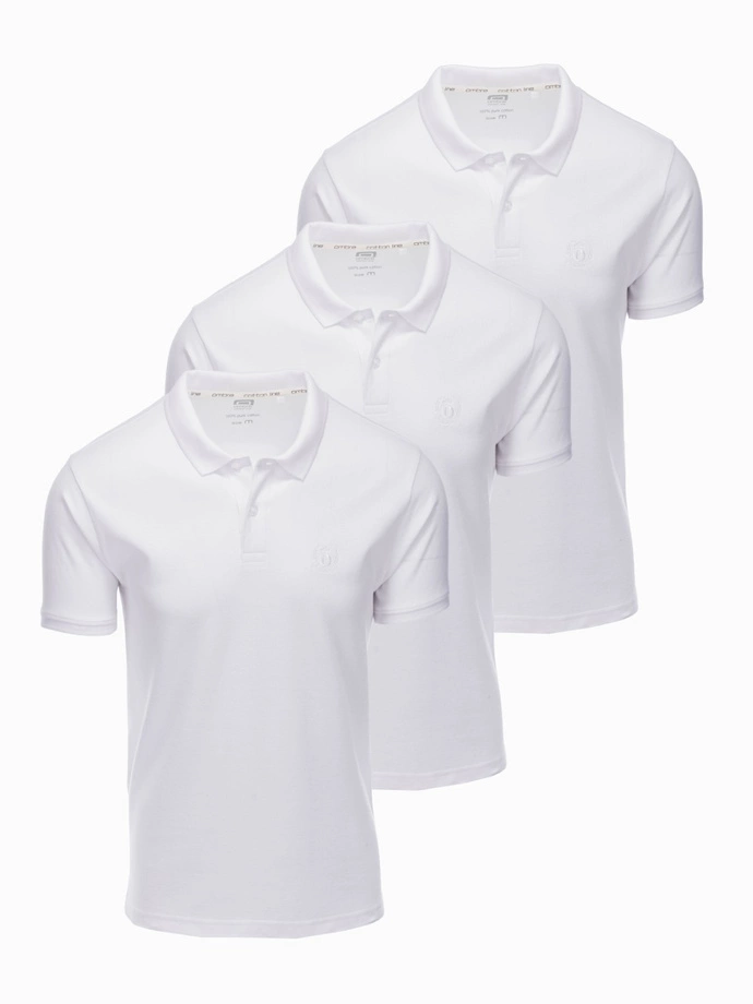 Men's pique knit polo shirt set 3-pack - white V9 Z28