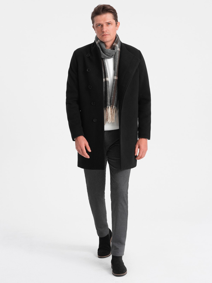 Men's coat with asymmetrical fastening - black V2 OM-COWC-0102