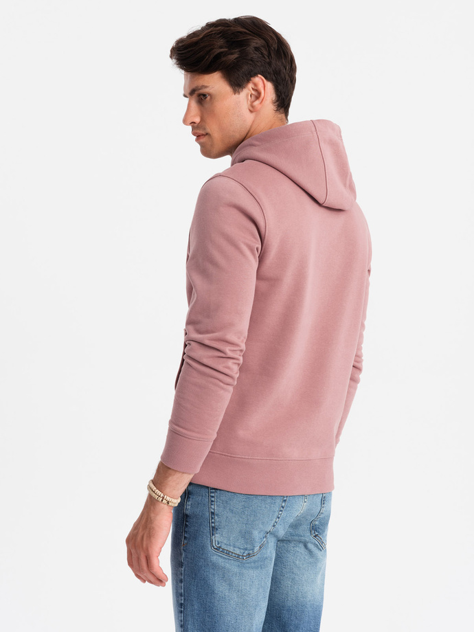 Men's BASIC cotton sweatshirt kangaroo hoodie - dark pink V4 OM-SSBN-0161