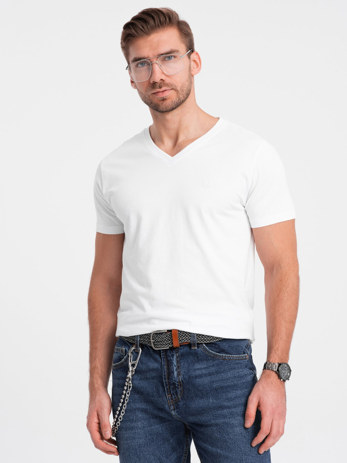 Tricou bărbătesc V-NECK cu elastan - alb V1 OM-TSCT-0106