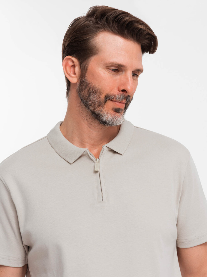 Men's polo shirt with zippered collar - ash V2 OM-POSS-0132