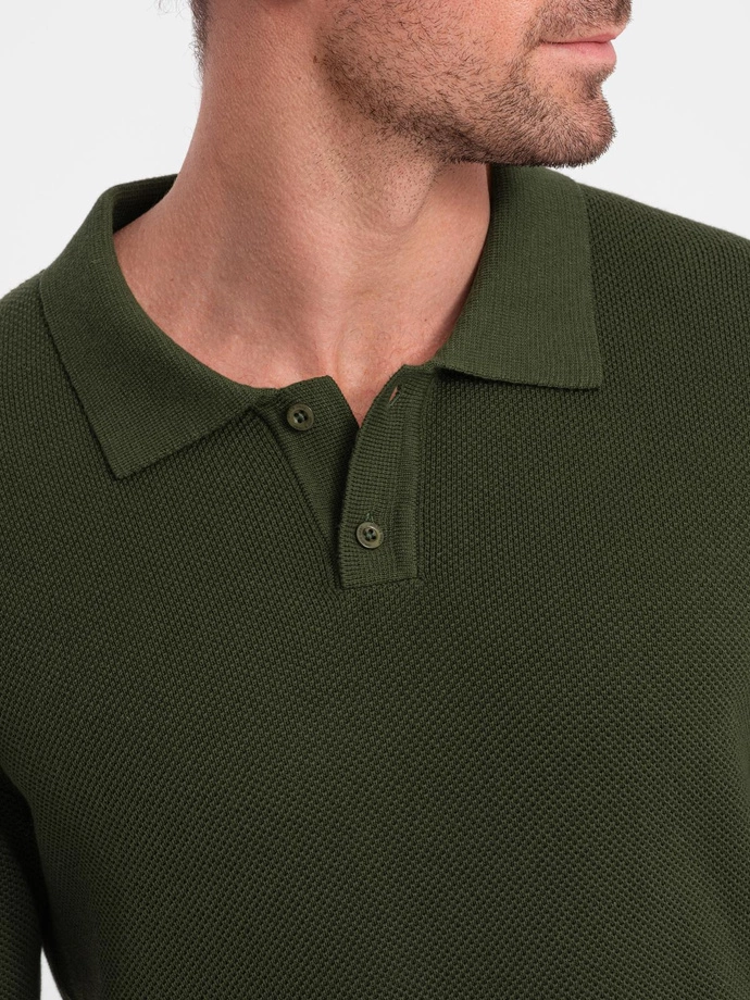 Tricou polo structurat pentru bărbați - olive V1 OM-POSS-0117