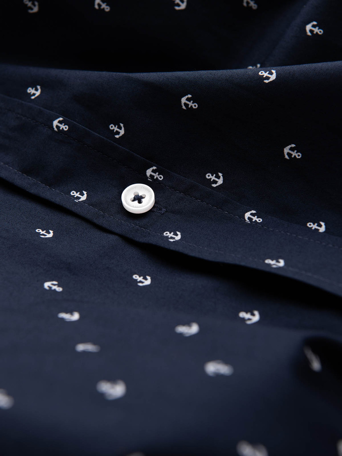 Vyriški klasikiniai medvilniniai SLIM FIT marškiniai su inkarais - tamsiai mėlyni V2 OM-SHCS-0156