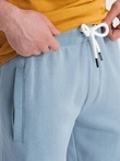 Men's knitted shorts with drawstring and pockets - light blue V7 OM-SRBS-0139