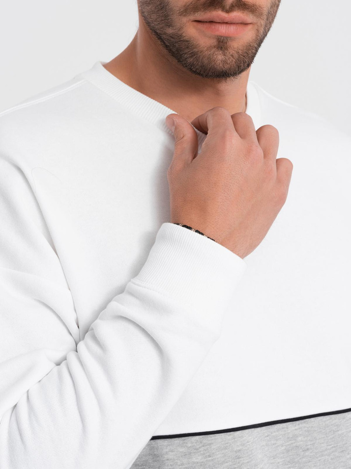 Pánska mikina OVERSIZE s kontrastným prelínaním farieb - biela a sivá V1 B1673