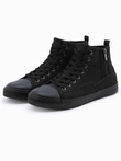 Men's high-top sneakers with decorative zipper - black V1 OM-FOTH-22FW-002