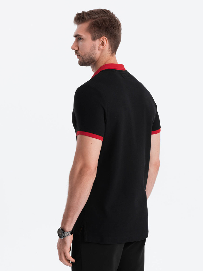 Tricou polo pentru bărbați cu accente colorate - negru V3 OM-POSS-0105