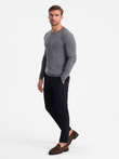 Classic BASIC men's viscose sweater with round neckline - grey melange V1 OM-SWBS-0106