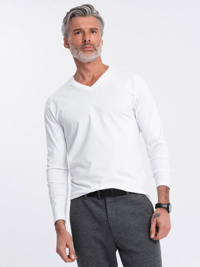 Men's unprinted longsleeve with a crew neckline - white V3 OM-LSBL-0108