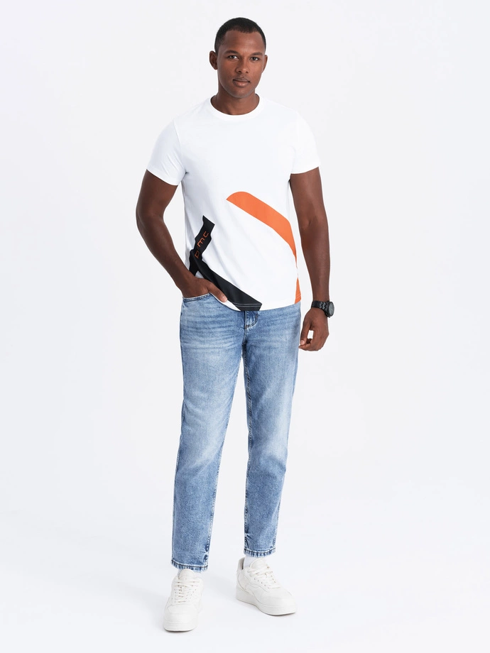 Men's cotton t-shirt with contrasting two-tone print - white V2 OM-TSPT-0219