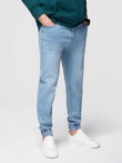 Men's denim JOGGERS pants with classic bandage - light blue V1 OM-PADJ-0265