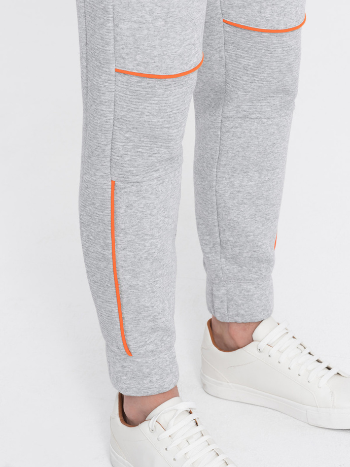 Men's sweatpants with contrast stitching - grey melange V3 OM-PASK-0145