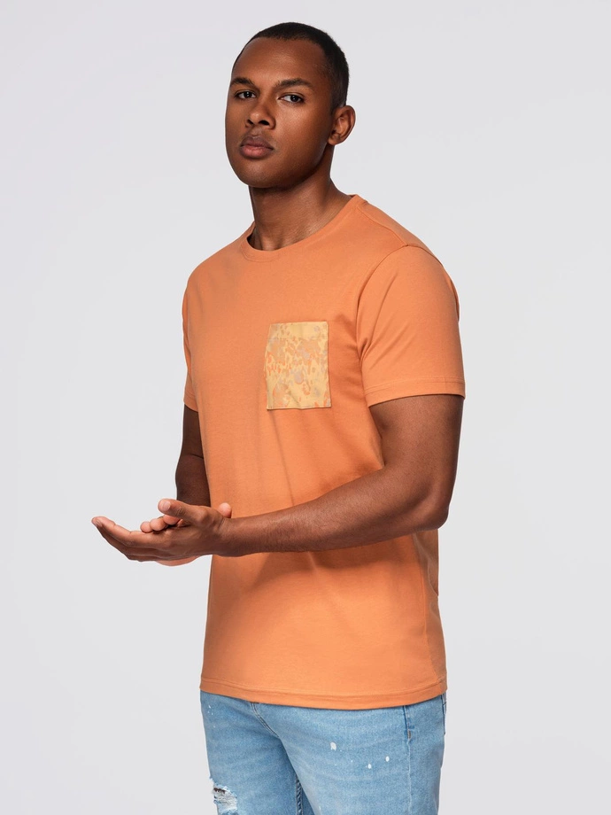 Men's cotton t-shirt with printed pocket - orange V3 OM-TSPT-0227