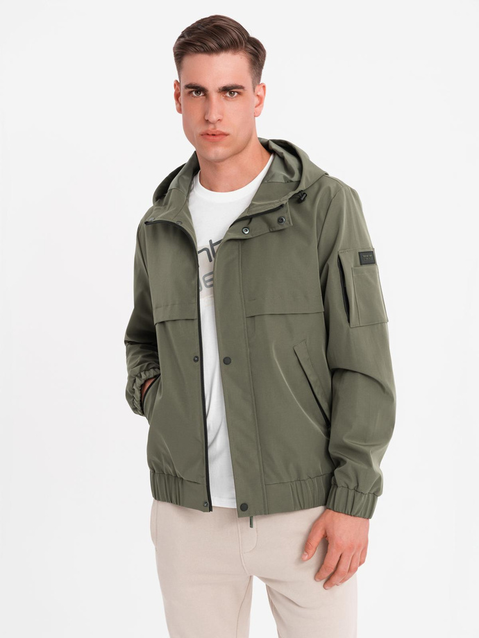 Men's functional transitional jacket with hood - olive V2 OM-JANP-0225