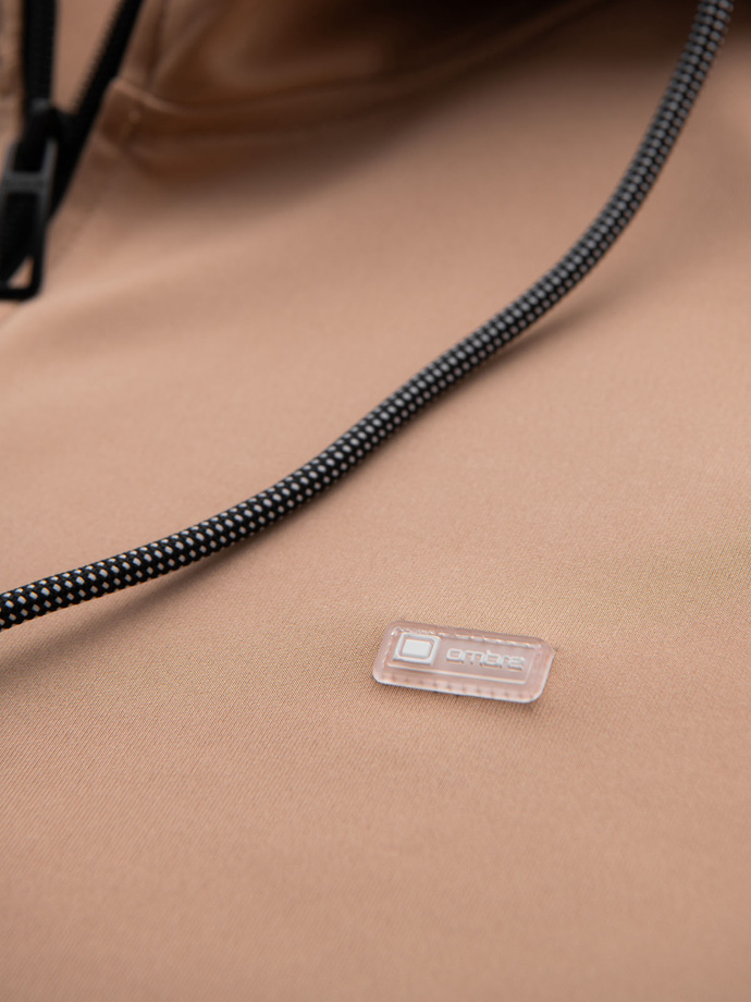 Vyriškas džemperis su gobtuvu ir apvadais - smėlio spalvos V4 OM-SSZP-0210