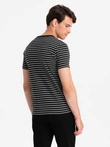 Men's striped t-shirt with patch by Ombre Design - black and white V2 OM-TSCT-0183