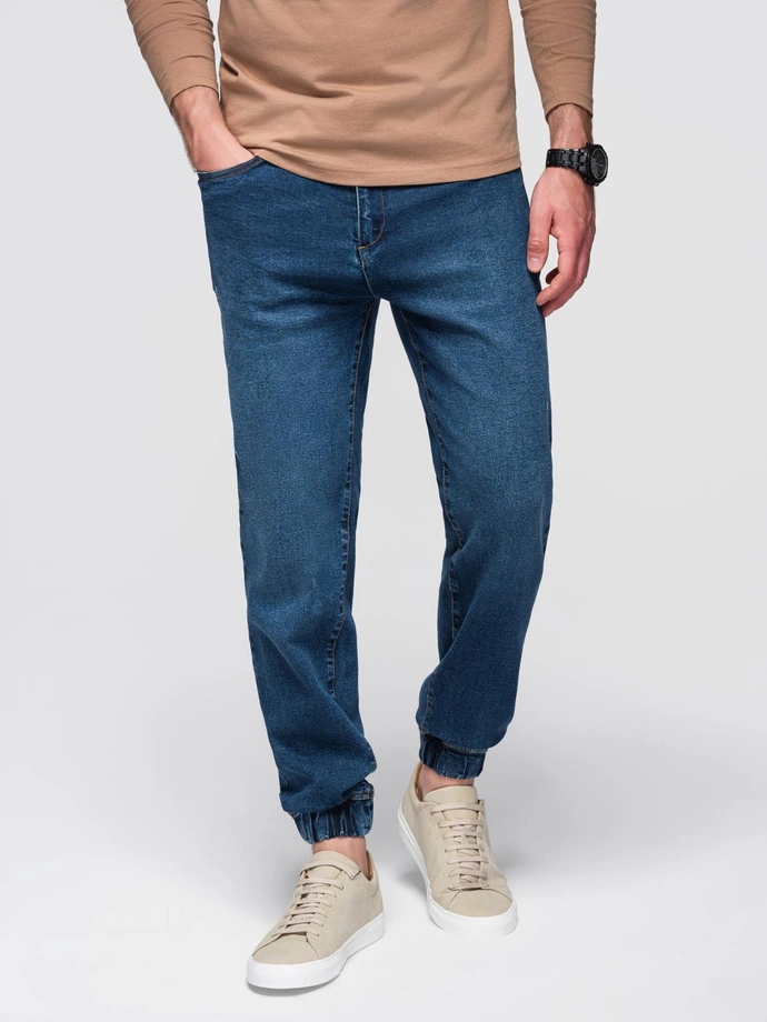Pánské džínové kalhoty JOGGERS s klasickým rozparkem - modré V2 OM-PADJ-0265