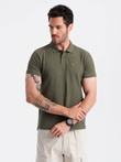 Men's BASIC single-color pique knit polo shirt - dark olive green V6 OM-POBS-0100