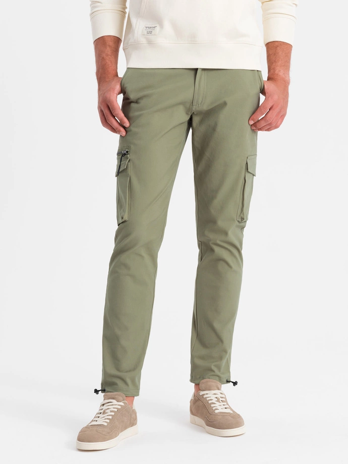 Pantaloni cargo STRAIGHT LEG pentru bărbați cu broșă triunghiulară pentru buzunare - olive V2 OM-PACG-0196